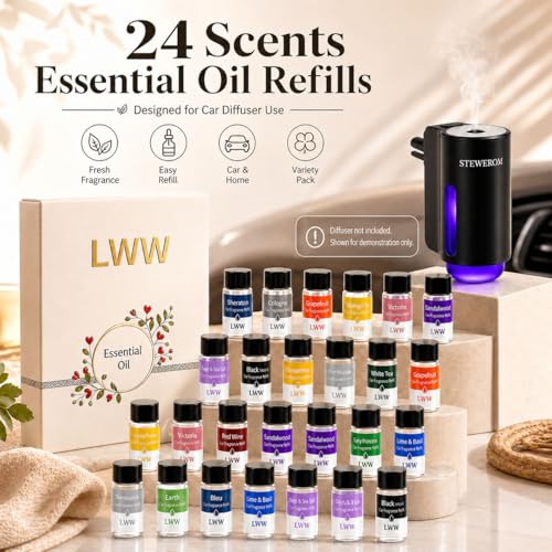 Car Air Freshener Diffuser Refills, 24 PCS 10ml Essential Oils Mixed Fragrance Set, Long Lasting Car Fragrance Oil Replacement for Car Diffusers, No Diffuser Included - color: Xxj-24pcs