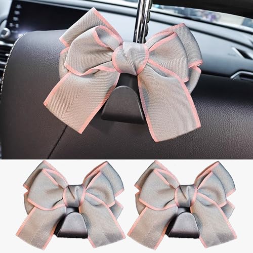 2PCS Car Seat Hooks, Cute Bow Car Seat Headrest Hooks for Purses, Bags, Umbrella, Universal Automotive Interior Decoration Accessoriesl for Vehicle, SUV, Sedan, Truck (Gray Border) - color: Gray Border