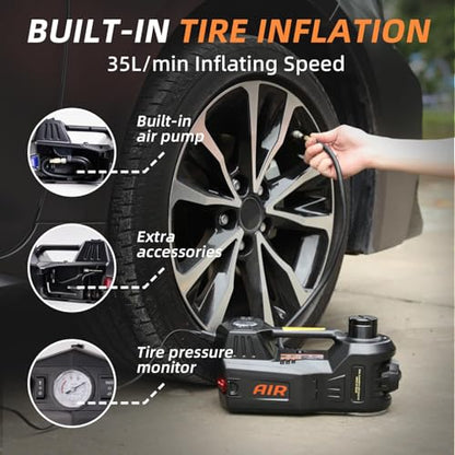 STANDTALL Electric Car Jack Kit 5 Ton 12V Hydraulic Jack Automatic Lift for Car with Impact Wrench and Tire Inflator Pump for SUV Sedan Truck Change Tires Garage Repair Road Emergency - color: Black Jack+Impact Wrench