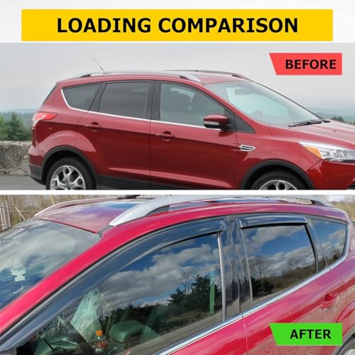 Side Window Wind Vent Deflector Dark Smoke Window Visor fit for 2013-2019 Ford Escape,4pcs Outside Mount Style Tap-On Nice Sun Rain Guards Set 94383 - size: 2013-2019 Ford Escape(Dark Smoke)