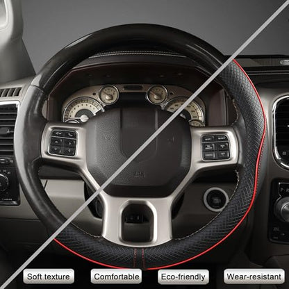 West Llama Customized Auto Car Steering Wheel Cover for Dodge RAM 1500 2500 3500, 15.5-16 inch (Black+Red Line-Large Size) - color: D-Black+Red, size: Large Size (15 ½''-16'')