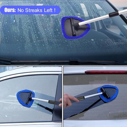 desin Windshield Cleaning Tool, Car Window Cleaner Windshield Cleaner with 4 Reusable and Washable Microfiber Pads and Extendable Handle Auto Inside Glass Wiper Kit (Dark Blue) - color: Dark Blue