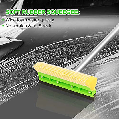 Car Wash Kit, 62'' Car Wash Brush with Long Handle, Soft Bristle Scratch-Free Car Detailing Brush Cleaning Kit, with Wash Mitt Towel Window Squeegee Tire Brush for Car SUV Truck RV Cleaning