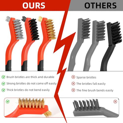 3pcs Wire Brushes for Cleaning Rust, Upgrade Wire Brush Set - Brass/Stainless Steel/Nylon Bristles, Small Metal Wire Brush with Curved Handle Grip, Wire Brushes for Paint and Stain, 7 Inches (3pcs) - style: 3pcs