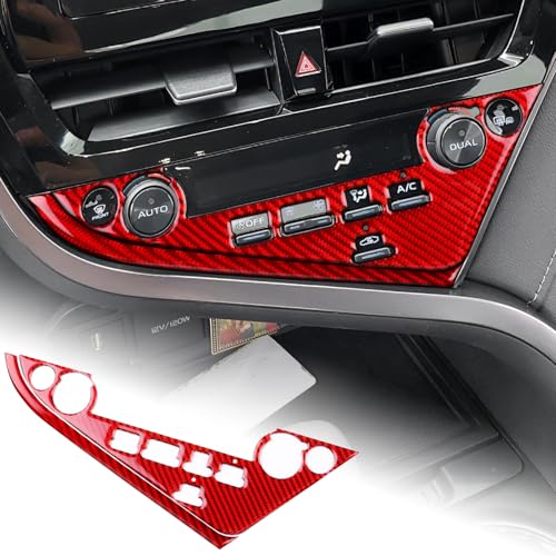 AIRSPEED Carbon Fiber for 2018-2024 Toyota Camry Center Console Button Frame Cover Car Interior Trim Accessories, Red, Type A with Windshield Defogging Button - color: with Windshield Defogging Button Red