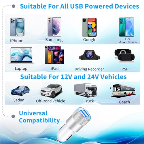 [Apple MFi Certified] iPhone Fast Car Charger, Braveridge 2Pack 4.8A Dual USB Car Power Cigarette Lighter USB Car Carplay Charger Adapter with Lightning Cable for iPhone 14 13 12 11 Pro XS XR X 8 iPad - color: Pearlescent Silver