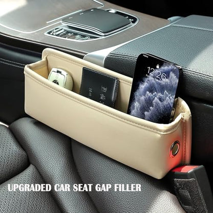 Universal Fit Premium Leather Car Seat Gap Filler Organizer, Center Console Organizer for Car SUV Truck (Beige，2 Pack) - color: Beige，2 Pack