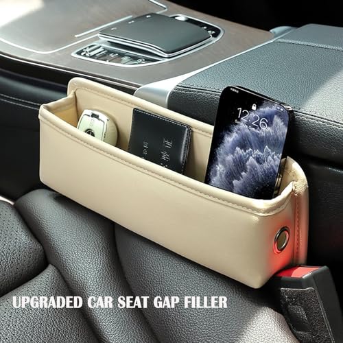 Universal Fit Premium Leather Car Seat Gap Filler Organizer, Center Console Organizer for Car SUV Truck (Beige，2 Pack) - color: Beige，2 Pack