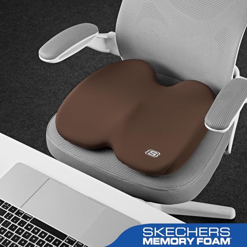 Skechers Seat Cushion, Ergonomic Memory Foam Cushion for Long Sitting Hours on Office & Home Chair, Car Seat Cushion for Sciatica, Coccyx Cushion,Brown - color: Brown