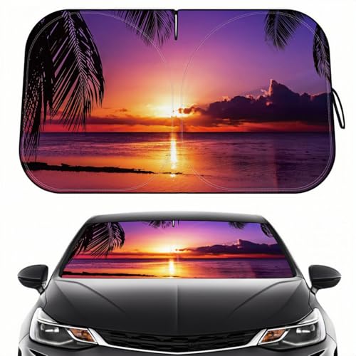Car Windshield Sun Shade - Reflector Sunshade Offers Ultimate Protection for Car Interior, Cool Reflective Sun Blocker Fits Small Sedans, Mini SUVs - color: Sunset-Purple