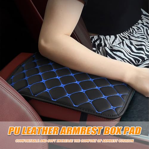 HZEL Car Center Console Cushion Pad, PU Leather Vehicle Armrest Protection Cover, Waterproof Automotive Interior Arm Rest Seat Box Mat Accessories, Universal for SUV, Sedan, Truck (Black/Blue) - color: Black/Blue