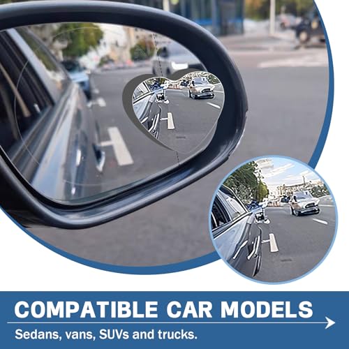 2 Pack HD Glass Blind Spot Mirror 360° Adjustable Frameless Convex Rear View Mirrors Exterior Accessories with Wide Angle for Car SUV and Trucks Easy Install (Heart Shaped Mirror) - style: Heart Shaped Mirror