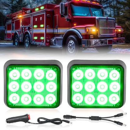 Nilight 12LED Magnetic Wireless Trailer Lights 2PCS Rechargeable Portable Hazard Beacon Warning Light Green Emergency Strobe Light for Trucks Trailers Vehicles Cars Bus Surface Mount - color: 12LED Green