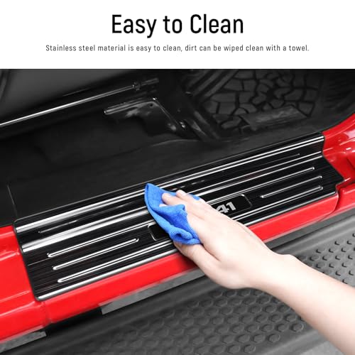 YOJOJOCO Door Sill Guards Compatible with Jeep Wrangler JL JLU 2018-2026 & Gladiator JT 2020-2026 Accessories Stainless Steel Material Black Brushed Texture Front and Rear Door Sill Protector - size: 4-Door (Black Brushed Texture)