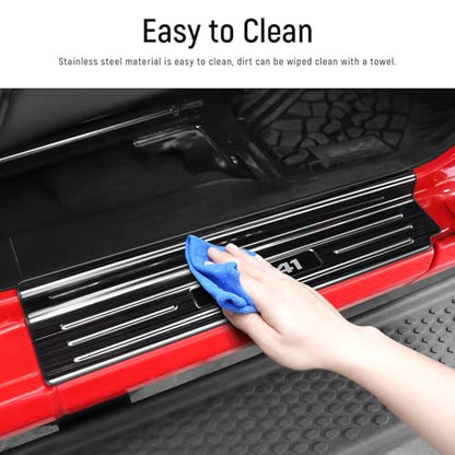 YOJOJOCO Door Sill Guards Compatible with Jeep Wrangler JL JLU 2018-2026 & Gladiator JT 2020-2026 Accessories Stainless Steel Material Black Brushed Texture Front and Rear Door Sill Protector - size: 4-Door (Black Brushed Texture)
