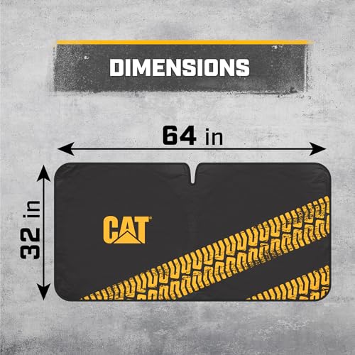 Cat Auto Shade for Car/Truck Windshield Pop-Up Sunshade UV Reflective Sun Shade Black with Yellow Tire Tracks – Jumbo Size 64” x 32” - color: Black XL