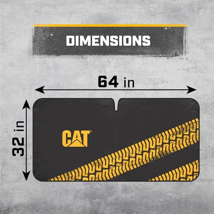 Cat Auto Shade for Car/Truck Windshield Pop-Up Sunshade UV Reflective Sun Shade Black with Yellow Tire Tracks – Jumbo Size 64” x 32” - color: Black XL