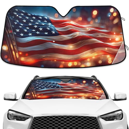 American Flag Starlight Windshield Sunshade Car Sun Shade Front Window Shade for Truck SUV Blocks UV Rays Sun Reflector Visor Protector Accordion Folding - color: Multi127