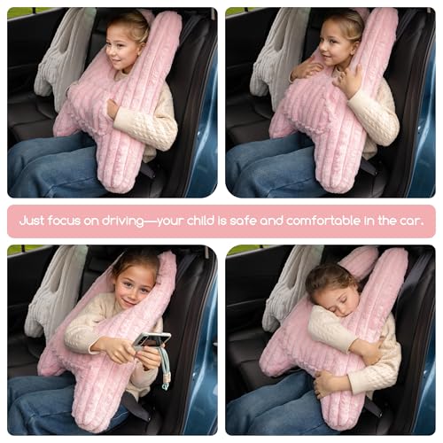 HIGOGOGO Washable Travel Pillow, Car Pillow for Kids & Adults, Upgraded Travel Pillows with Removable Soft Cover and High-Support Foam, Fix Neck and Body Sitting/Sleeping on The Trip, Pink - color: A-pink