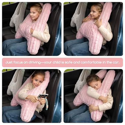 HIGOGOGO Washable Travel Pillow, Car Pillow for Kids & Adults, Upgraded Travel Pillows with Removable Soft Cover and High-Support Foam, Fix Neck and Body Sitting/Sleeping on The Trip, Pink - color: A-pink