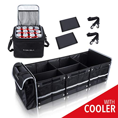 Farasla Waterproof Trunk Organizer with Insulated Leakproof Cooler Bag, Foldable Cover, Adjustable Securing Straps (Black) - color: Black