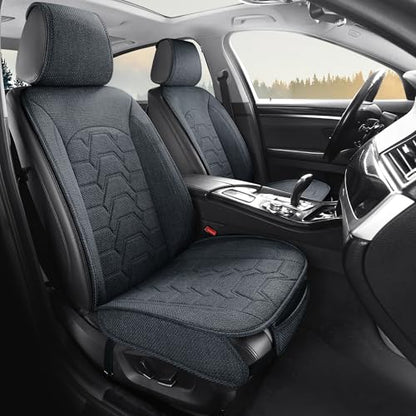 Linen Car Seat Covers Breathable Cloth Fabric Front Seat Protectors Automotive seat Covers Universal Fit for Most Cars Vans SUVs and Trucks（Gray，2PCS） - color: GRAY