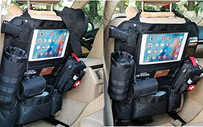 Upgrade Tactical Seat Back Organizer Molle Car Seat Organizer with 4 Detachable Pouches: Trauma Medical Pouch, Water Bottle Pouch, Vehicle Protector Organizers (Modern B Black) - style: Modern B Black