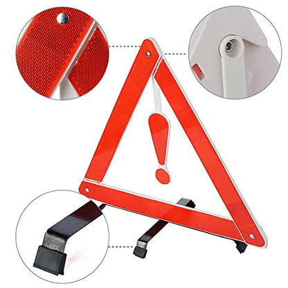 Triangle Reflector,Universal Foldable Emergency Car Truck Van Warning Triangle Signs Road Safety Reflective Exclamation Point Sign Triangle Warning Kit Tool with Carrying Case (2 Pack) - size: 2 Pack