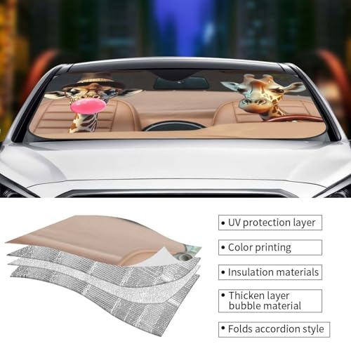 Funny Giraffe Car Sun Shade Windshield Sunshade Foldable Front Window Shield Cover for Truck SUV - color: Blue3