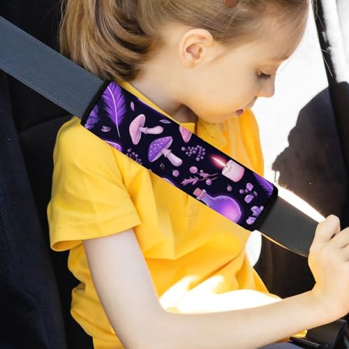 Fashion 2PCS Car Belt Covers, Gothic Magic Witch Witchy Trippy Purple Mushrooms Protect Your Shoulders Car Safety Seat Belt Strap - color: Color359