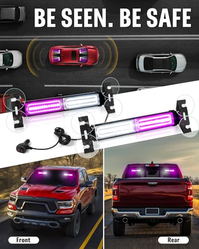 HLauto 1002L Emergency Strobe Traffic Advisor Light Bar: 40 LED Dash Safety Warning Flashing Light, Front/Rear Windshield for Construction Vehicle, Tow/Plow Truck (2x10.7inch, Purple White) - color: #08 Purple/White