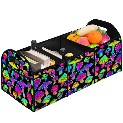 Trippy Mushroom Pattern SUV Car Trunk Organizer Accessories 50L Collapsible Car Storage Bag 3 Compartment Caddy Waterproof Foldable - color: Trippy mushroom Pattern