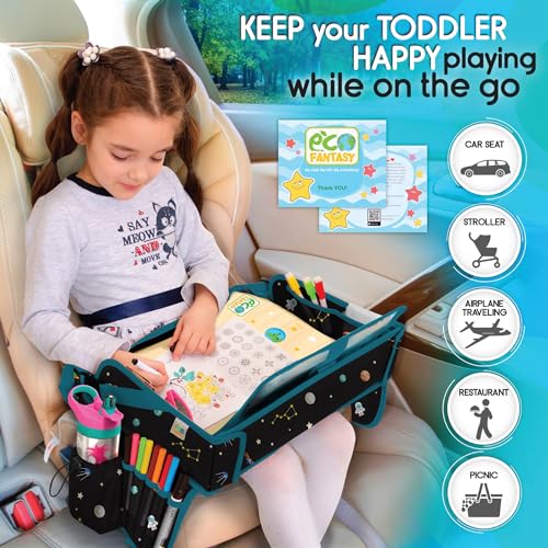 Car Seat Tray for Toddler - Waterproof Carseat Table Top - Kids Travel Tray - Travel and Road Trip Essentials Kids - Lap Desk with Storage -Baby Airplane Travel Accessories (Black) - color: SPACE