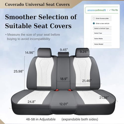 Coverado Rear Seat Covers, White Car Seat Cover, Back Seat Cover, 3-Pieces Luxury Car Seat Cushion, Leather Seat Cover Seat Protector Universal Fit Most Cars - color: White, size: Back Seat Cover