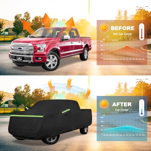 QUNSUNUS F150 Crew Cab Truck Cover 6.5ft Short Bed, Waterproof F150 Truck Cover with Zipper and Straps, Compatible with RAM 1500 Crew Cab 6.4ft 2019-2025 - size: for F150 6.5ft& Ram 1500 6.4ft CrewCab