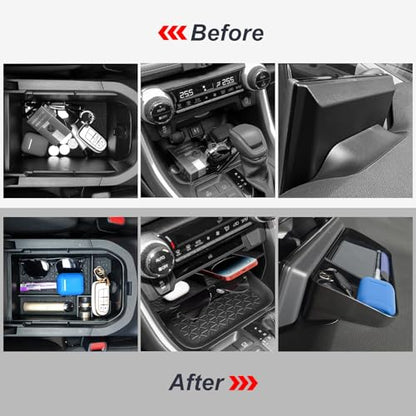 3PCS Center Console Organizer Tray and Armrest Storage Box Compatible with Toyota RAV4 2019-2022 2023 2024 2025 Dash Storage Tray Interior Accessories-Not for New 10.5'' Multimedia Display - size: 3 Pieces | Center Console, Armrest & Dash Set