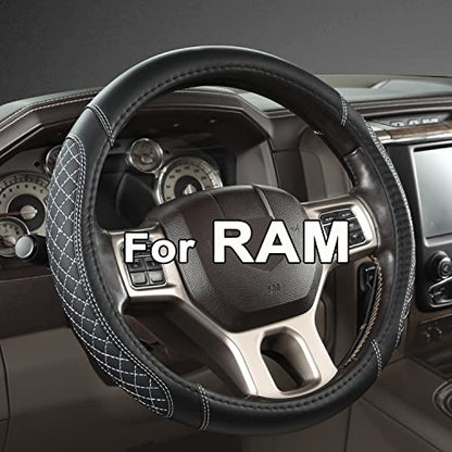 West Llama Customized Auto Car Steering Wheel Cover for Dodge RAM 1500 2500 3500, 15.5-16 inch (Diamond Quilted-Black+Gray-Large Size) - color: B-Black+Gray, size: Large Size (15 ½''-16'')