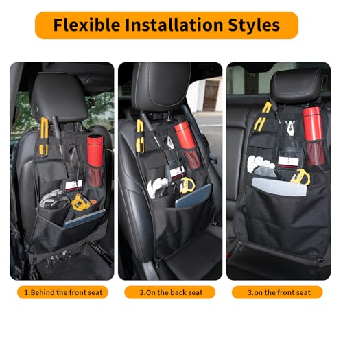 Car Seat Back Organizer with Multiple Pockets and Hook - color: black