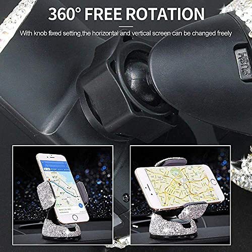 SUNCARACCL Bling Car Phone Holder, 360°Adjustable Universal Rhinestone Crystal Auto Phone Mount Stand Accessories for Windshield Dashboard and Air Outlet (White) - color: White