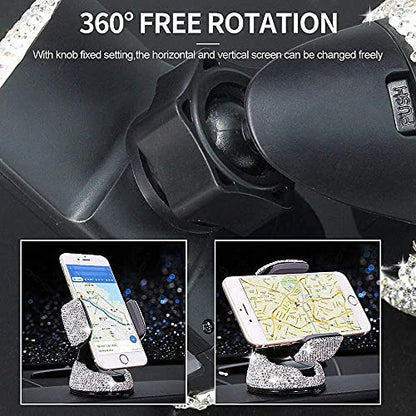 SUNCARACCL Bling Car Phone Holder, 360°Adjustable Universal Rhinestone Crystal Auto Phone Mount Stand Accessories for Windshield Dashboard and Air Outlet (White) - color: White