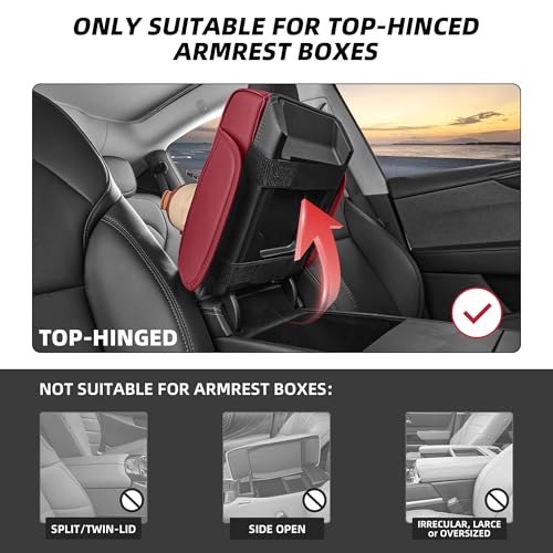5 in 1 Car Center Console Cover, Armrest Pad with 2 Storage Pockets, Cup Holder, Tissue Box Slot, Phone Holder, Universal Car Interior Organizer (Burgundy) - color: Burgundy