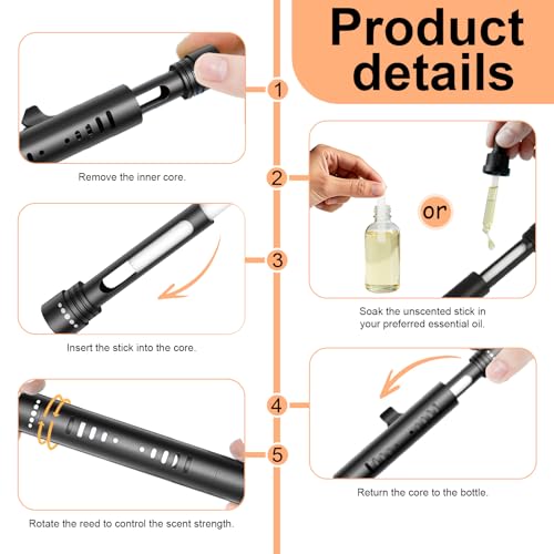 2 Pcs Car Air Essential Oil Diffuser Vent Clip with 12 Pcs Odorless Refill Sticks, Premium Aluminum Air Freshener Diffuser Suitable for Cars, Office, Kitchen (Black, 2 Pcs)