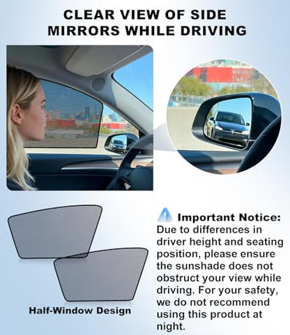 XCBYT Car Window Shades for Tesla Model 3 Highland 2024-2026, Static Cling Privacy Rear Side Window Covers, Clear Front Half Window Shades, Easy Install, No Residue (4 PCS) - size: Model 3 Highland (2024-2026) - 4pcs