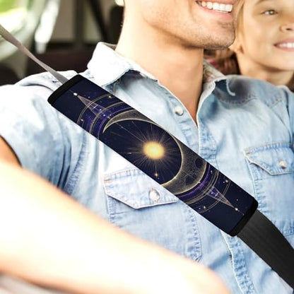 Fashion 2PCS Car Belt Covers, Sacred Geometric Symbol Purple Space Galaxy Stars Mystic Sun Moon Protect Your Shoulders Car Safety Seat Belt Strap - color: Color352