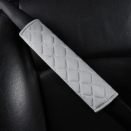 Tapha Plush Car Seat Belt Cover and Shoulder Pad Cushions Improve Driving Comfort, 2 PCS Included and Compatible with All Vehicles (Grey) - color: Grey