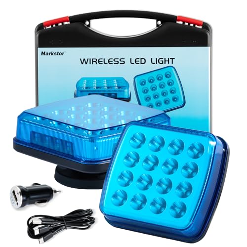 Wireless LED Road Flares for Emergency,Rechargeable Safety Flashing Lights for Vehicles,Portable Strobe Light Magnetic Emergency Strobe Light Kit for Trucks(Blue) - color: Blue