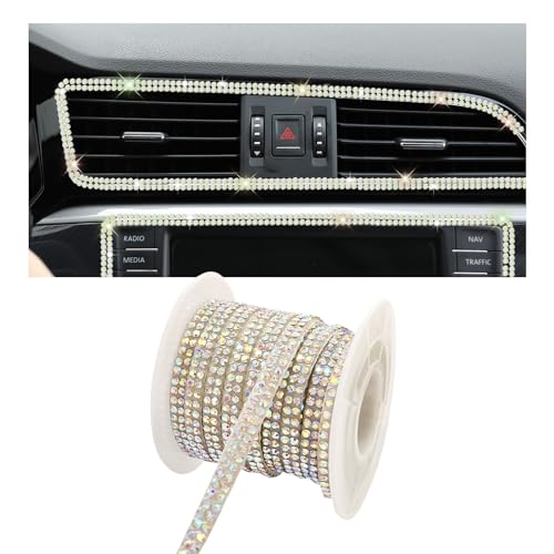 Bling Car Trim Self Adhesive, 16.4 Ft Rhinestone Auto Dashboard Line Molding Sticker Strips, DIY Bling Car Interior Decor Sticker for Women Girls, Vehicle Exterior Accessoreis (Colorful) - color: Colorful, size: 2-Row Rhinestone