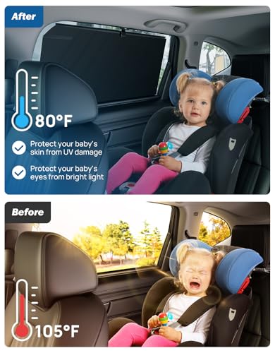 JOYTUTUS Car Side Window Sunshade, 2 Pack for Toyota RAV4 2017-2025, Honda CR-V 2019-2025 and Nissan Rogue 2021-2025, Retractable UV Protection Side Window Shade, Privacy Screen & Blackout for Baby