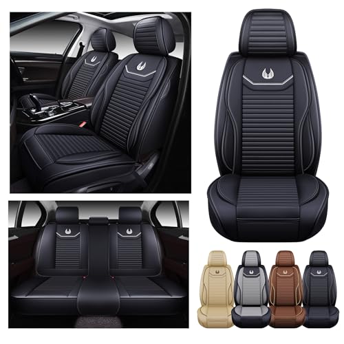 OASIS AUTO Car Seat Covers Full Set Premium Waterproof Full Coverage Faux Leather Luxury Universal Fit for SUV, Sedan, Pick-up Truck, Premium Interior Protectors (OD-008 Black) - color: Black