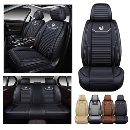 OASIS AUTO Car Seat Covers Full Set Premium Waterproof Full Coverage Faux Leather Luxury Universal Fit for SUV, Sedan, Pick-up Truck, Premium Interior Protectors (OD-008 Black) - color: Black